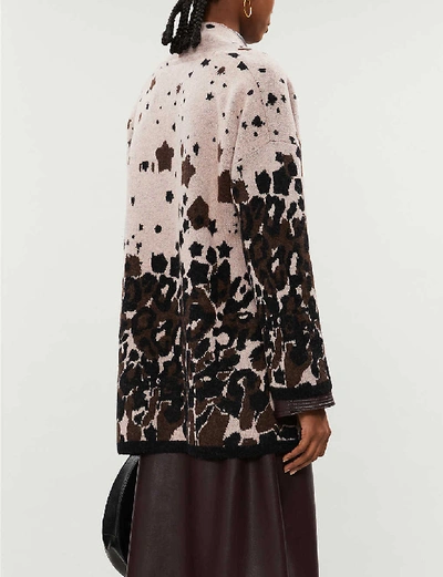 Shop Ted Baker Leopard Jacquard Wool-blend Cardigan In Pl-pink