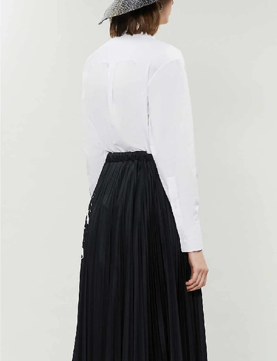 Shop Valentino Logo-print Cotton-poplin Shirt In White/+black