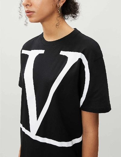 Shop Valentino Womens Black White Logo-print Cotton-jersey T-shirt S