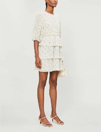 Shop Ganni Leopard-print Georgette Mini Dress