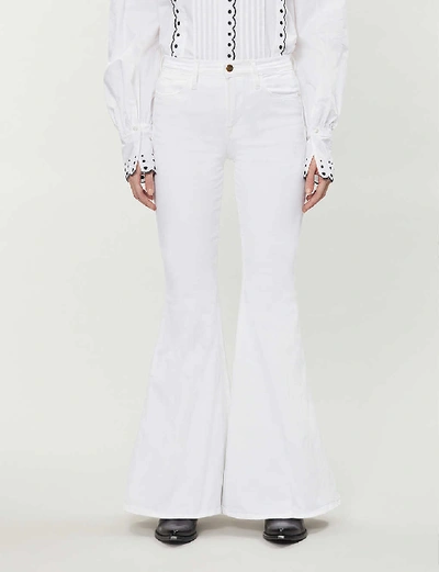 Shop Frame Le High Super Flare High-rise Jeans In Blanc