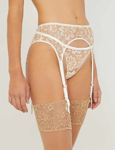 Shop Myla Columbia Road Floral-embroidered Mesh Suspender Belt In White