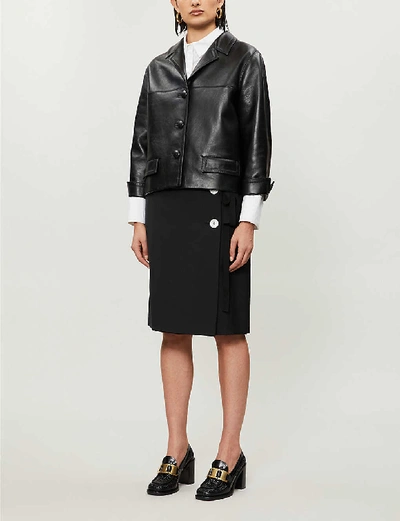 Shop Prada Buttoned Mohair And Wool-blend Midi Skirt In Nero