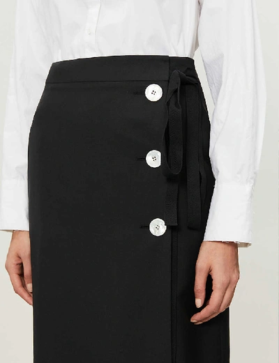 Shop Prada Buttoned Mohair And Wool-blend Midi Skirt In Nero