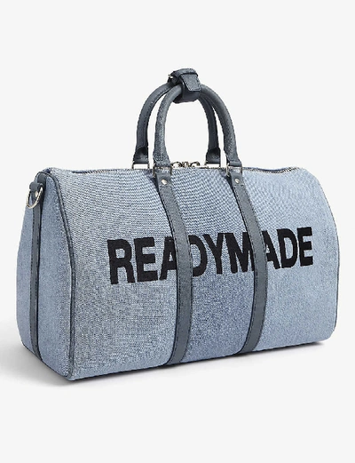 Shop Readymade Slogan-embroidered Denim Holdall In Blue Denim