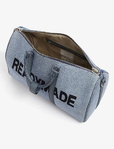 Shop Readymade Slogan-embroidered Denim Holdall In Blue Denim