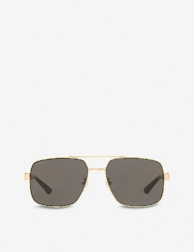 Shop Gucci Men's Gold Gg0529s 60 Acetate Rectangular-frame Sunglasses