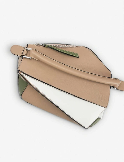 Shop Loewe Puzzle Leather Shoulder Bag In Sand/avocado Green