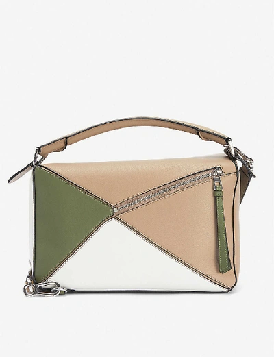 Shop Loewe Puzzle Leather Shoulder Bag In Sand/avocado Green