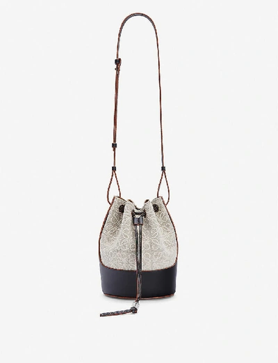 Shop Loewe Balloon Small Logo-print Linen And Leather Shoulder Bag In Natural/black