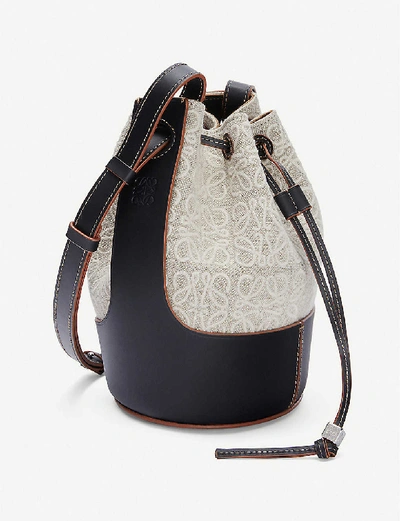 Shop Loewe Balloon Small Logo-print Linen And Leather Shoulder Bag In Natural/black