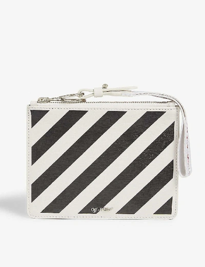 Shop Off-white Diagonal-stripe Leather Pouch In Black White
