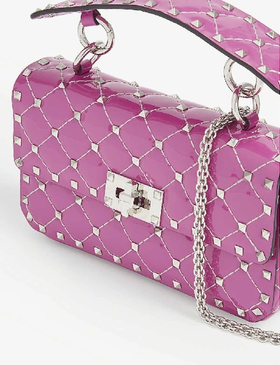 Shop Valentino Rockstud Spike Small Quilted Patent Leather Cross-body Bag In Bright Pink
