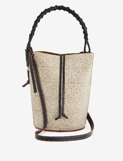 Shop Loewe Gate Bucket Linen And Leather Shoulder Bag In Natural/black