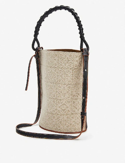 Shop Loewe Gate Bucket Linen And Leather Shoulder Bag In Natural/black