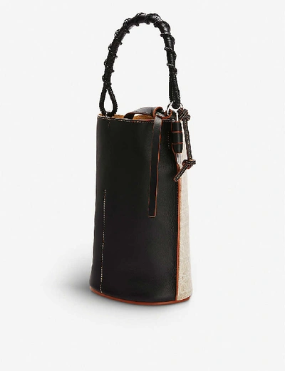 Shop Loewe Gate Bucket Linen And Leather Shoulder Bag In Natural/black