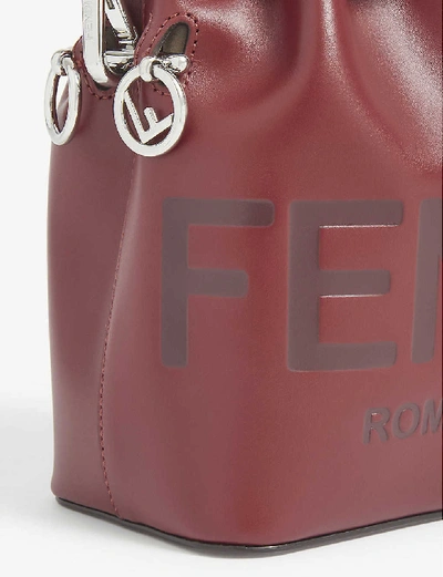 Shop Fendi Mon Trésor Logo-debossed Leather Bucket Bag In Dark Red