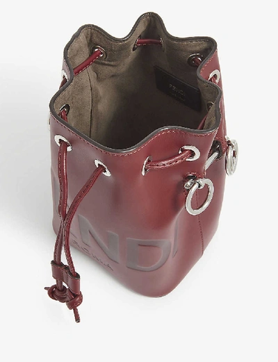 Shop Fendi Mon Trésor Logo-debossed Leather Bucket Bag In Dark Red