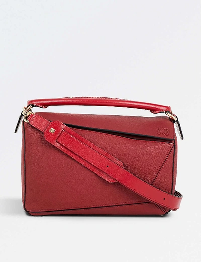 Shop Loewe Puzzle Medium Leather Shoulder Bag In Rouge