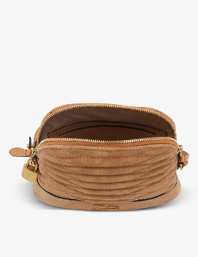 Shop Sandro Thelma Suede Shoulder Bag In Camel