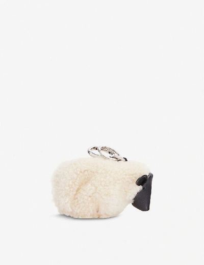 Shop Loewe Sheep Shearling And Leather Keychain Charm In Soft White/black