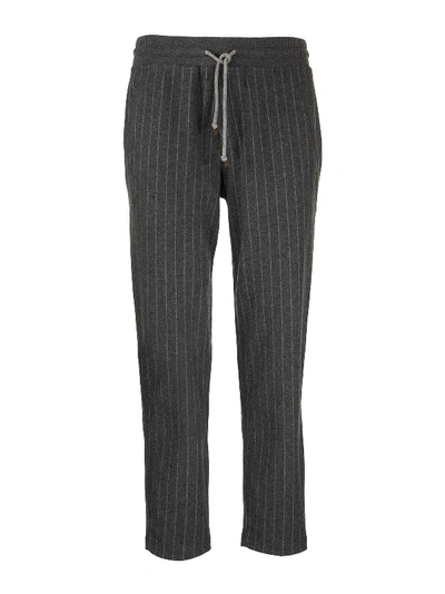 Shop Brunello Cucinelli Pinstripe Sporty Trousers In Grey