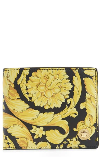 Shop Versace Barocco Print Leather Bifold Wallet In Gold/ Black