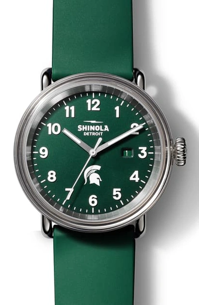 Shop Shinola Detrola Silicone Strap Watch, 43mm In Deep Green/ Silver