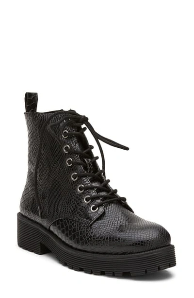 Shop Coconuts By Matisse Lotus Croc Embossed Bootie In Black Faux Leather