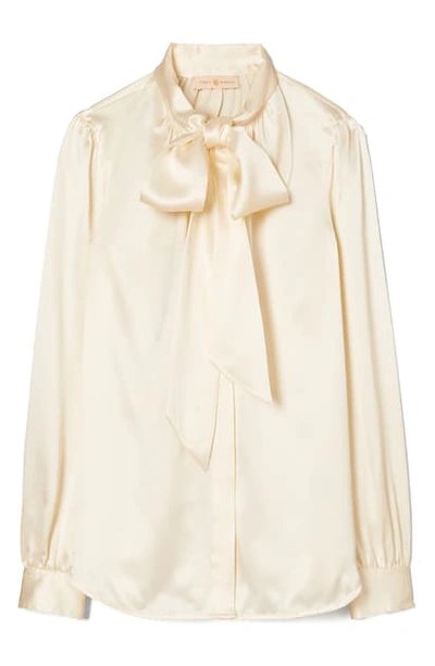 Shop Tory Burch Tie Neck Silk Blouse In New Ivory