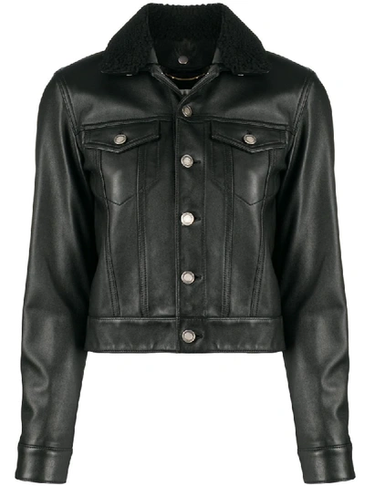 Shop Saint Laurent Shearling-collar Leather Jacket In Black