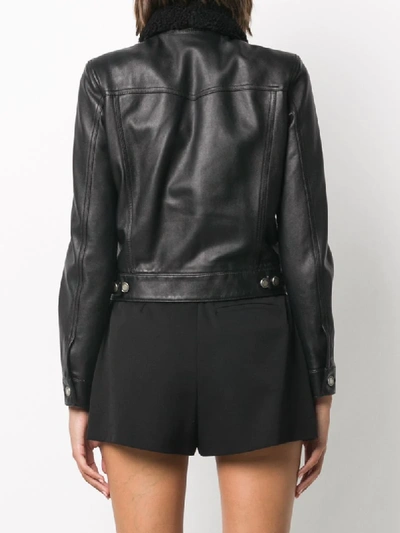 Shop Saint Laurent Shearling-collar Leather Jacket In Black