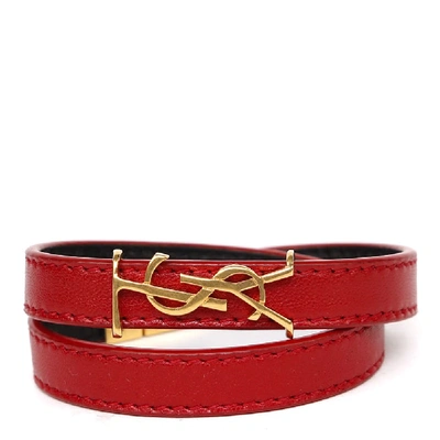 Shop Saint Laurent Opyum Red Leather Double Wrap Bracelet In Eros Red