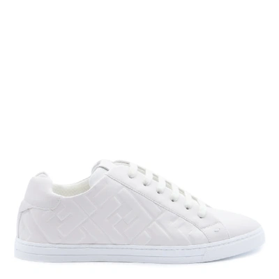 Shop Fendi White Nappa Sneakers With Embossed Logo