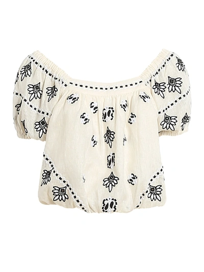 Shop Tory Burch Embroidered Linen Crop Top In Cream Color