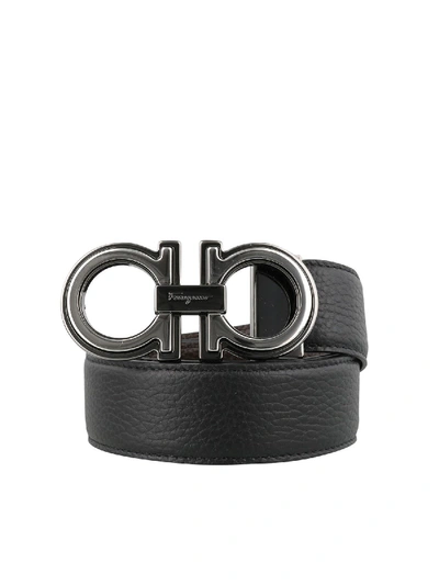 Shop Ferragamo Reversible Black Belt In Hammered Leather