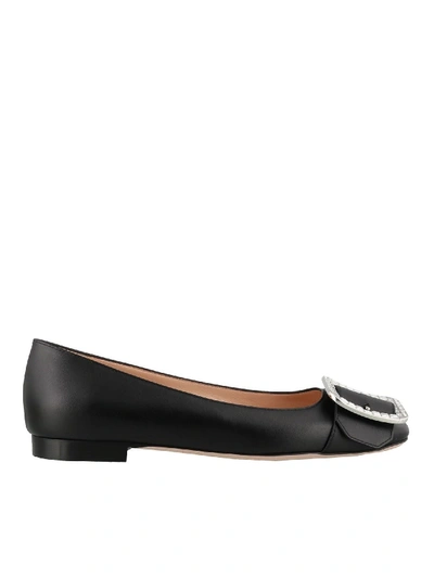 Shop Bally Black Jackie Ballet Flats With Crystal Buckle