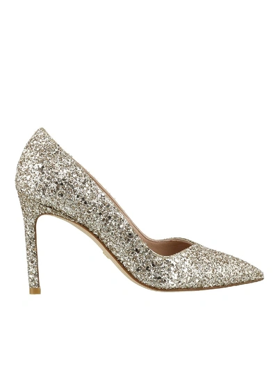 Shop Stuart Weitzman Anny Glitter Pumps In Gold Color