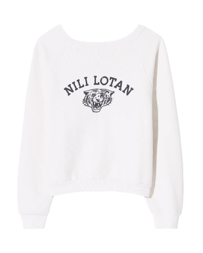 Shop Nili Lotan Tiger Crew Neck Sweatshirt In Ecru
