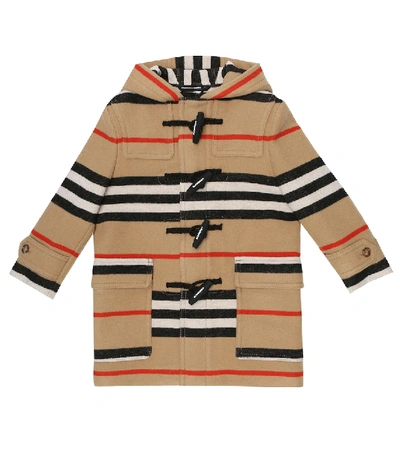 Shop Burberry Icon Stripe Virgin Wool Duffle Coat In Beige
