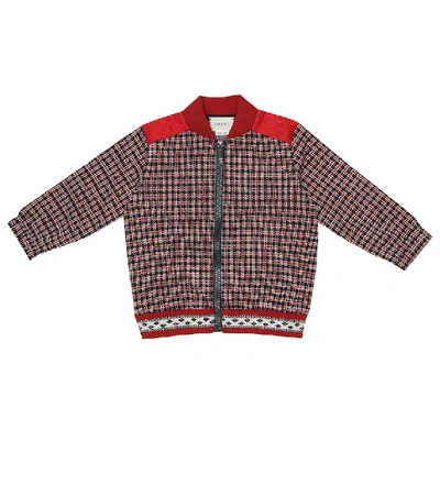 Shop Gucci Baby Houndstooth Cotton Jacket In Red