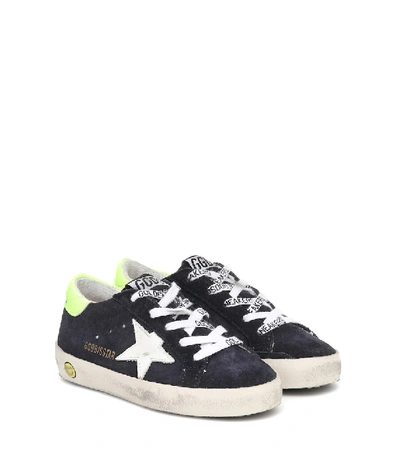 Shop Golden Goose Super-star Suede Sneakers In Night Blue/white/yellow Fluo