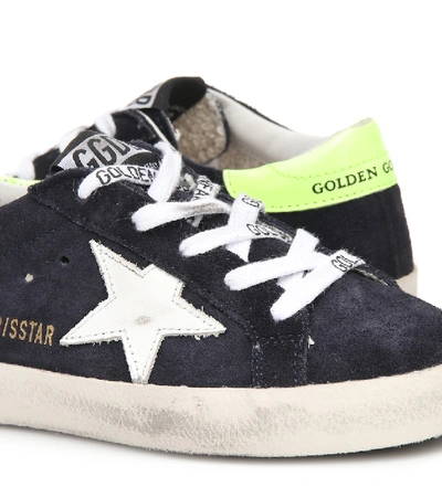 Shop Golden Goose Super-star Suede Sneakers In Night Blue/white/yellow Fluo