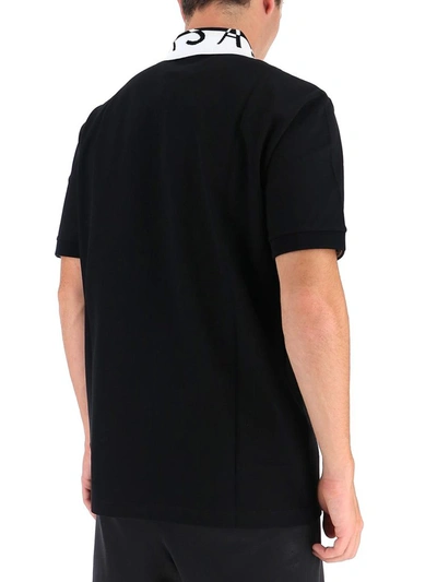 Shop Versace Logo Collar Polo Shirt In Black