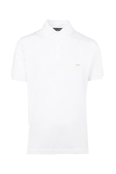 Shop Dolce & Gabbana Logo Plaque Polo Shirt In White