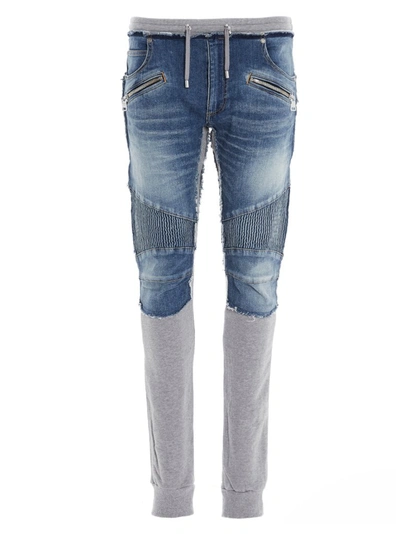 Shop Balmain Jersey Insert Jeans In Multi