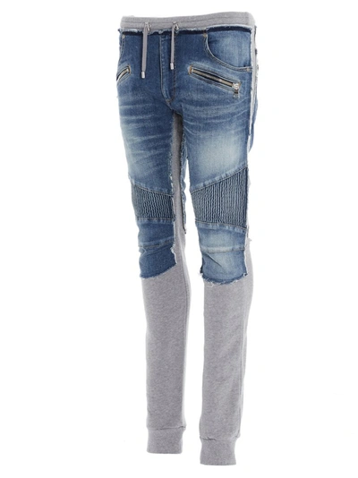 Shop Balmain Jersey Insert Jeans In Multi