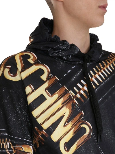 Shop Moschino Biker Print Hoodie In Black