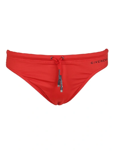 Shop Givenchy Logo Drawstring Swim Briefs In Red