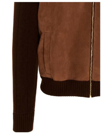 Shop Gucci Horsebit Knit Bomber Jacket In Brown